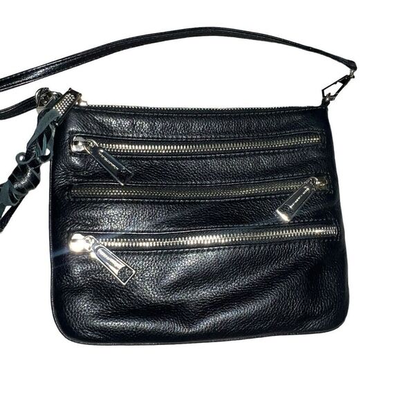 Rebecca Minkoff Three Zip Rocker Crossbody Bag Black Gold - Picture 1 of 7